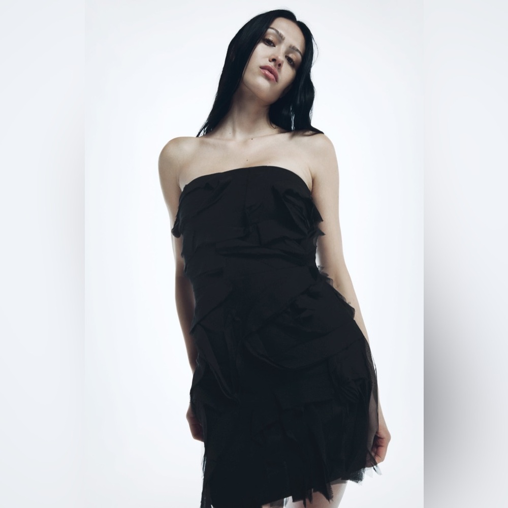 NWT | ZARA TEXTURED FABRIC MESH TULLE STRAPLESS WHIMSY GRUNGE FAIRY MINI…